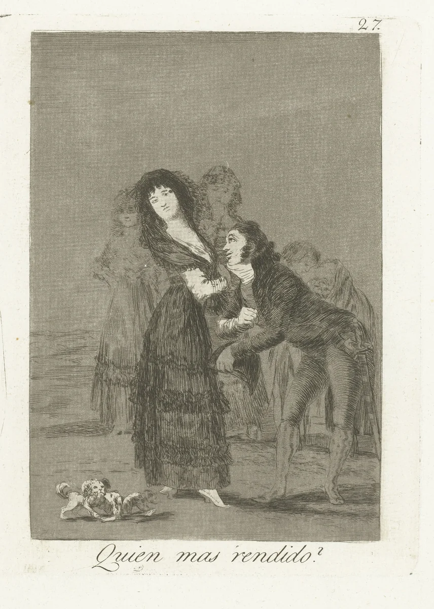 Wie is onderdaniger? by Francisco de Goya, print, 1797-1799