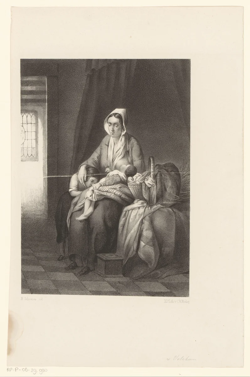 Zogende moeder by Anthonie van Volkom, print, 1847-1865