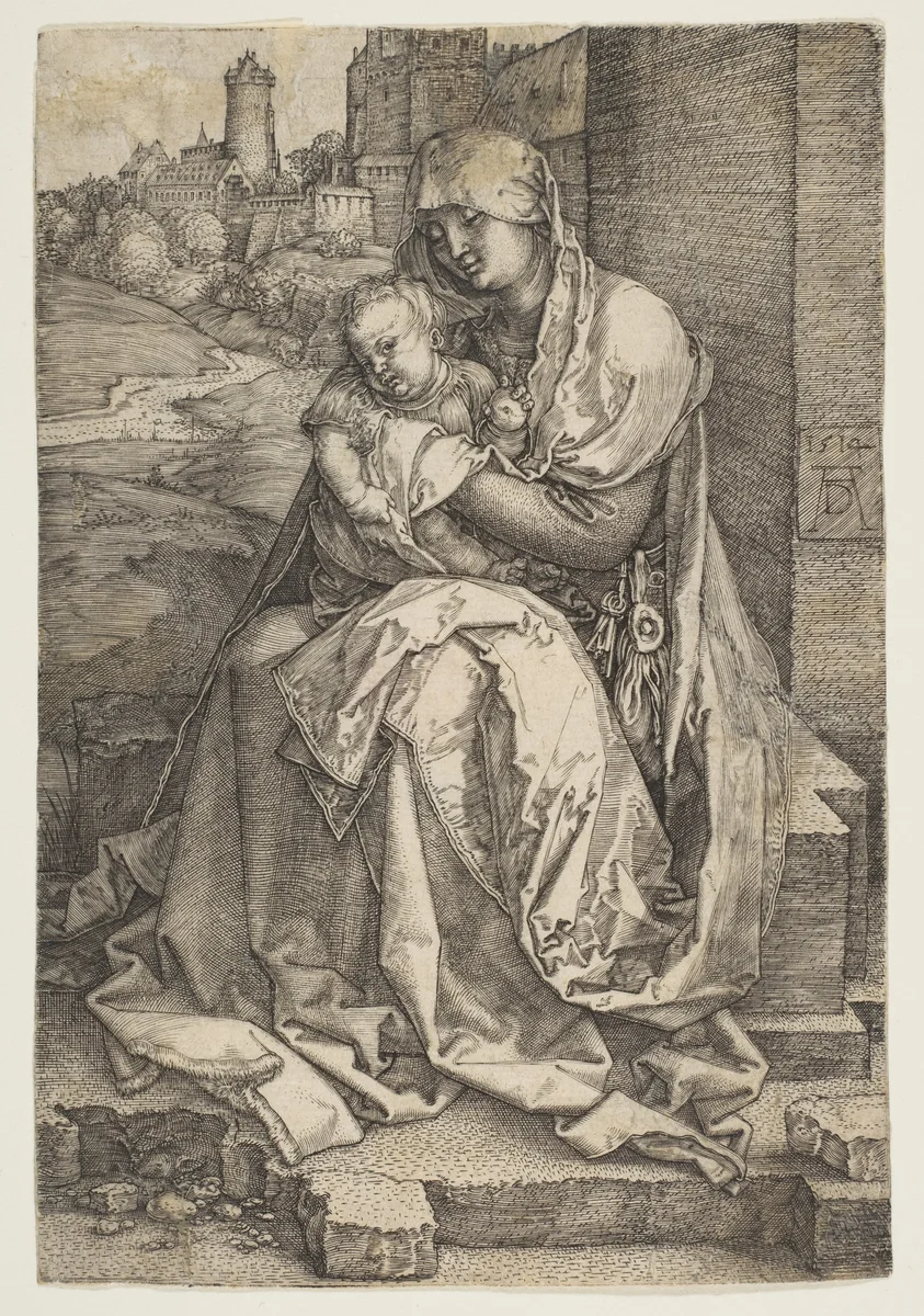 Virgin and Child Seated by the Wall by Albrecht Dürer, print, 1514