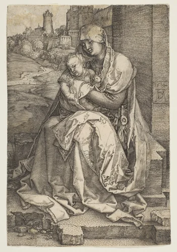 Virgin and Child Seated by the Wall by Albrecht Dürer, print, 1514