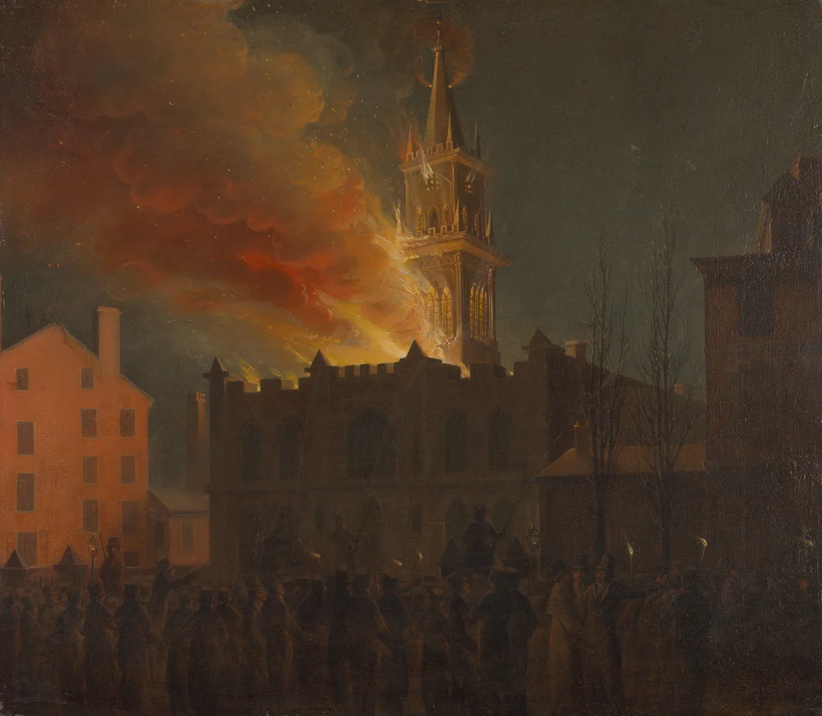 Conflagration of the Masonic Hall, Chestnut Street, Philadelphia, Pennsylvania by John Lewis Krimmel, painting, 1819