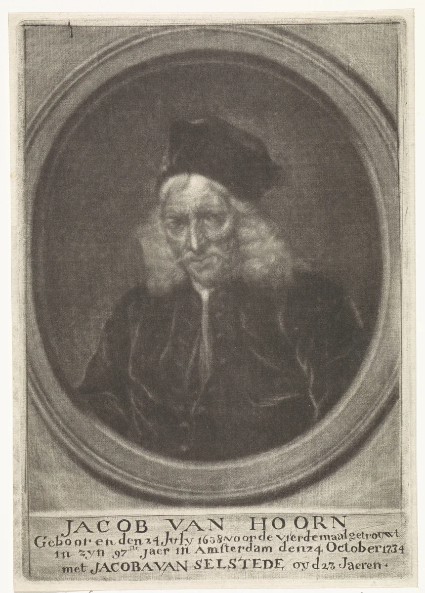 Portret van Jacob van Hoorn by Johannes de Groot, print, 1734-1776