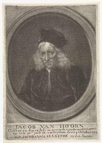 Portret van Jacob van Hoorn by Johannes de Groot, print, 1734-1776