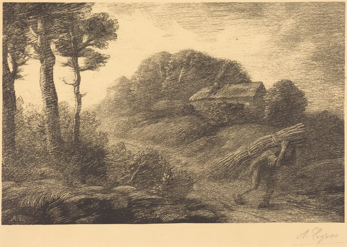 Return of the Fagot-gatherer, 2nd plate (Le retour du fagotier) by Alphonse Legros, print, 1837-1911