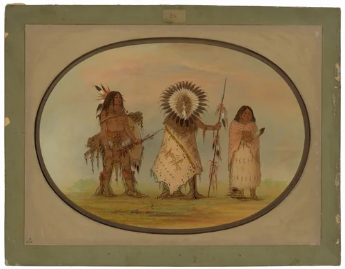 Crow Chief, His Wife, and a Warrior by George Catlin, painting, 1861-1869