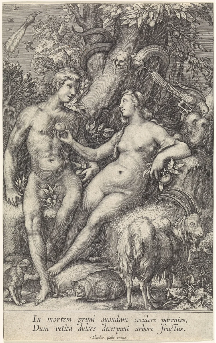 Zondeval met vrouwelijke slang by anonymous, print, 1597-1633