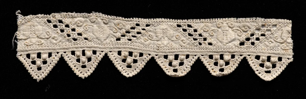Needlepoint (Cutwork) Lace Insertion and Punto Avorio Lace Edging by Unknown, textile, 1500-1599
