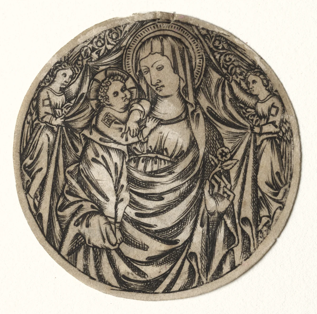 Virgin and Child with Two Angels by Unknown, print, 1400-1500