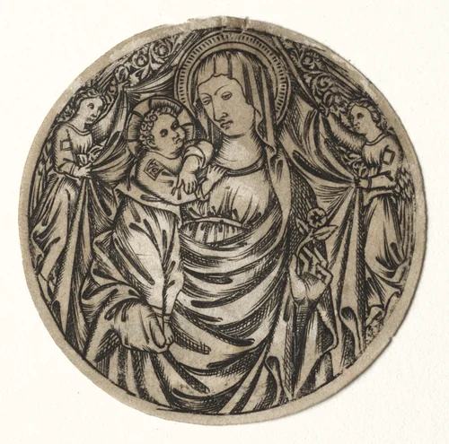 Virgin and Child with Two Angels by Unknown, print, 1400-1500
