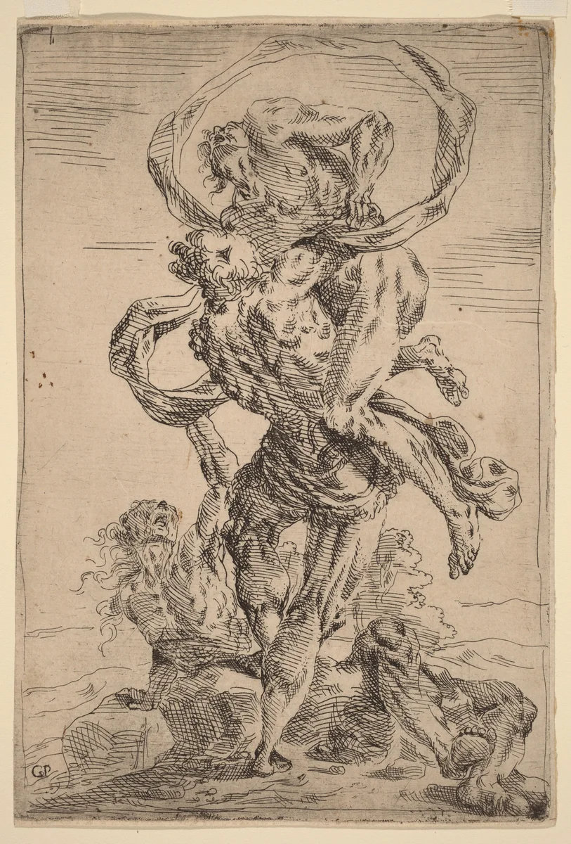 Hercules and Antaeus by Giovanni Pietro Possenti, print, 1618-1659