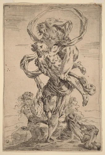 Hercules and Antaeus by Giovanni Pietro Possenti, print, 1618-1659