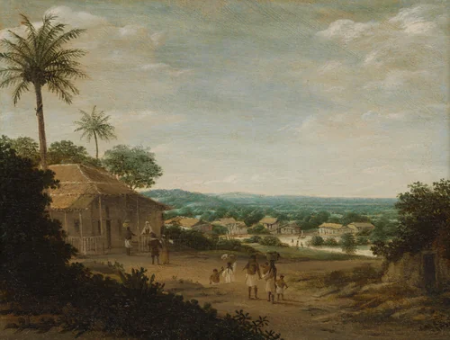 Braziliaans dorp by Frans Jansz Post, painting, 1675-1680