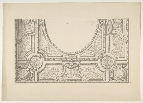 Design for the painted decoration of a ceiling with the monogram: M by Jules-Edmond-Charles Lachaise, drawing, 1830-1897