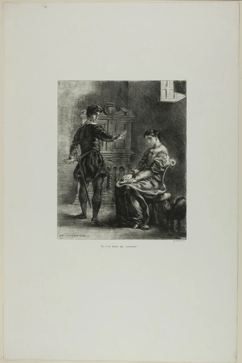 Hamlet and Ophelia, plate 5 from Hamlet by Eugène Delacroix, print, 1835-1843