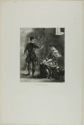 Hamlet and Ophelia, plate 5 from Hamlet by Eugène Delacroix, print, 1835-1843