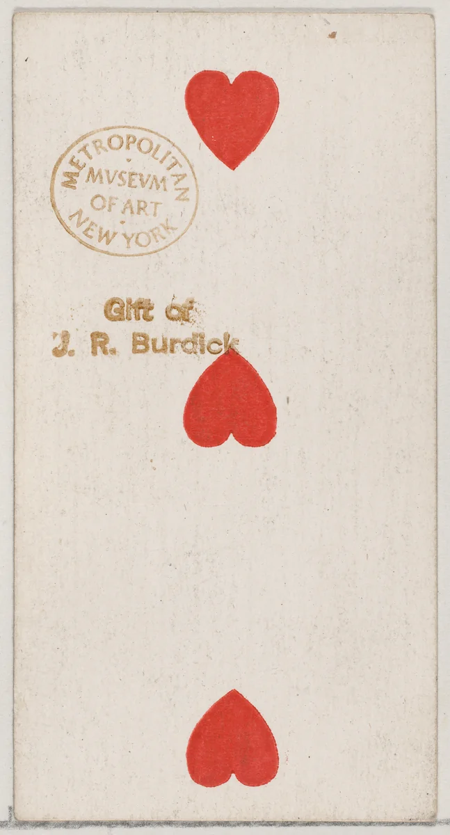 Three Hearts, from the Playing Cards series (N84) to promote Turkish Cross-Cut Cigarettes for W. Duke, Sons and Co. by W. Duke, Sons & Co., print, 1888
