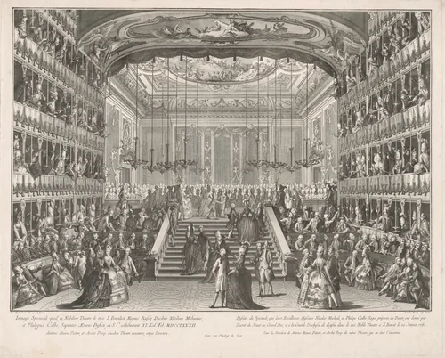 Spectacle in Honor of the Grand Dukes of Russia in the Theater of San Benedetto, 1782 by Antonio Baratta; Giambattista Canal, print, 1782
