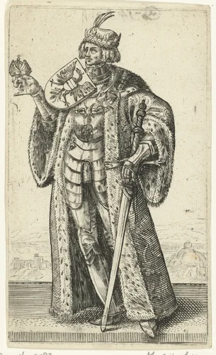 Portret van Maximiliaan I van Habsburg, Rooms-Duits keizer by Adriaen Matham, print, 1620
