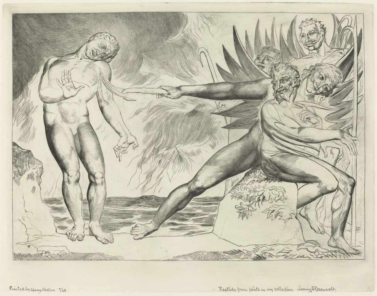 The Circle of the Corrupt Officials; The Devils Tormenting Ciampolo by William Blake, print, 1827