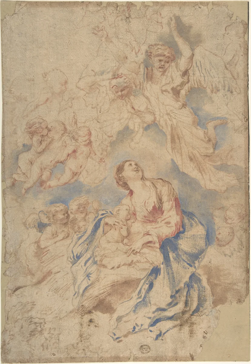 Nativity with Angels by Giovanni Benedetto Castiglione, drawing, 1609-1664