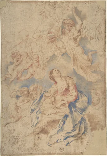 Nativity with Angels by Giovanni Benedetto Castiglione, drawing, 1609-1664