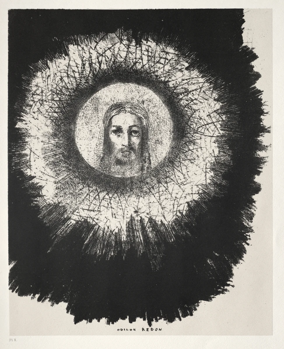 And In the Very Disk of the Sun Shines the Face of Jesus Christ by Odilon Redon, print, 1888