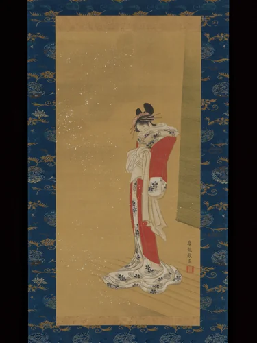 Beauty on a Veranda in Snow by Sakai Hōitsu (酒井抱一), painting, 1794-1795