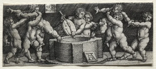 Eight Nude Children at a Well by Heinrich Aldegrever, print, 1539