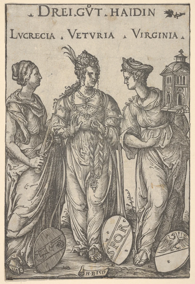 The Three Heathen Heroines (Drei Gut Haidin), from "Heroes and Heroines" by Hans Burgkmair, print, 1519