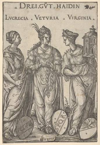 The Three Heathen Heroines (Drei Gut Haidin), from "Heroes and Heroines" by Hans Burgkmair, print, 1519