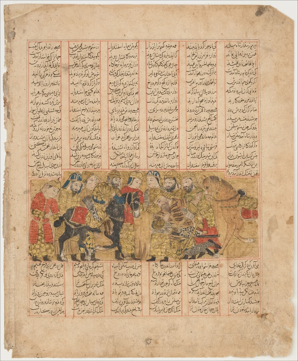 "Rustam Pleads for Tus Before Kai Khusrau," Folio from a Shahnama (Book of Kings) by Abu'l Qasim Firdausi, manuscript, 1316-1366