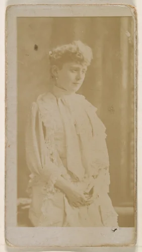 Actress in profile dressed in white gown, from the Actresses series (N245) issued by Kinney Brothers to promote Sweet Caporal Cigarettes by Kinney Brothers Tobacco Company, photograph, 1890