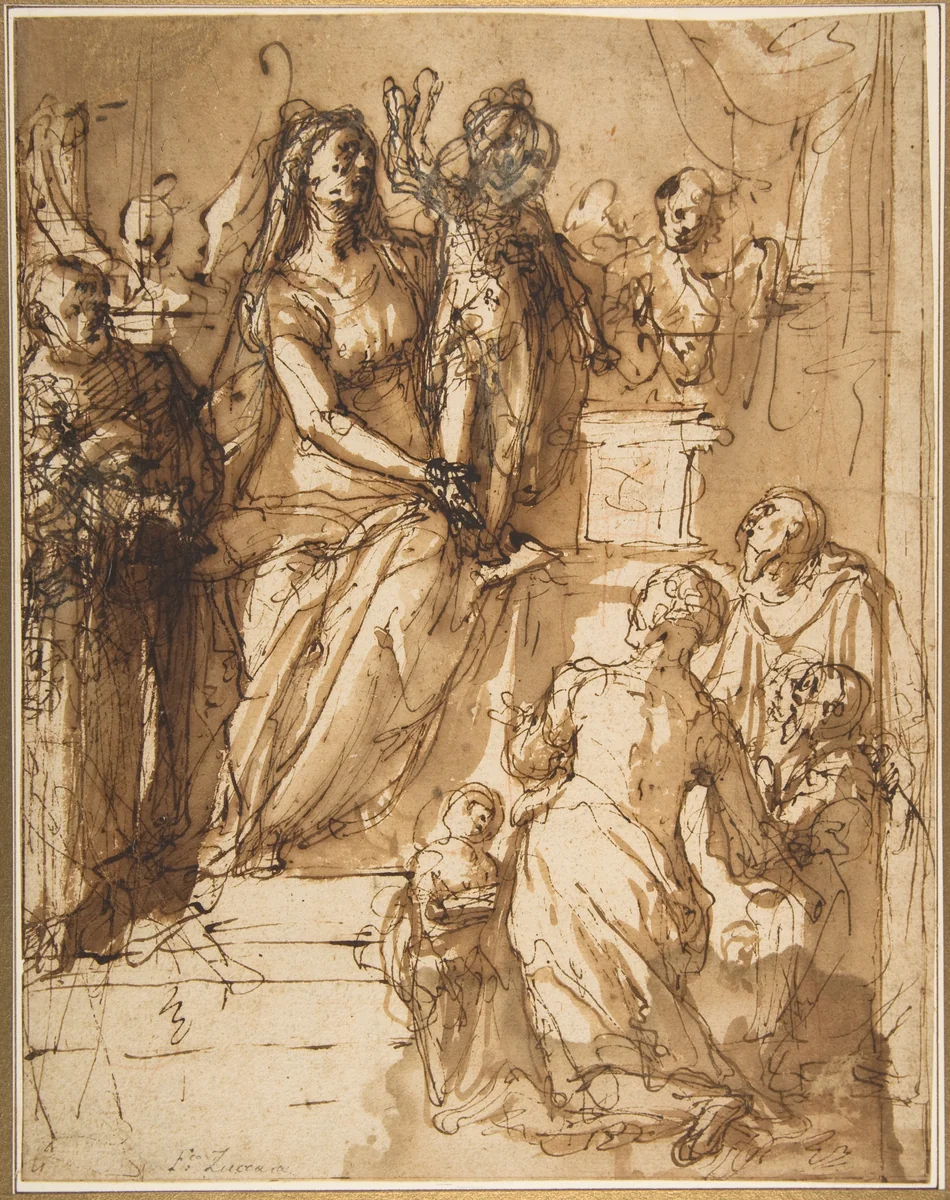 The Virgin and Child with Saint Joseph, Attendant Angels, and a Group of Supplicants by Federico Zuccaro, drawing, 1540-1609