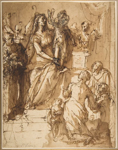 The Virgin and Child with Saint Joseph, Attendant Angels, and a Group of Supplicants by Federico Zuccaro, drawing, 1540-1609