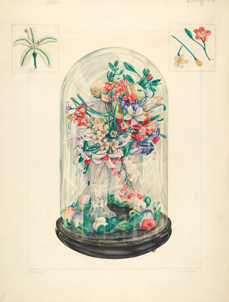 Wool Flowers Under Glass by Frank J. Mace, index of american design, 1935-1942