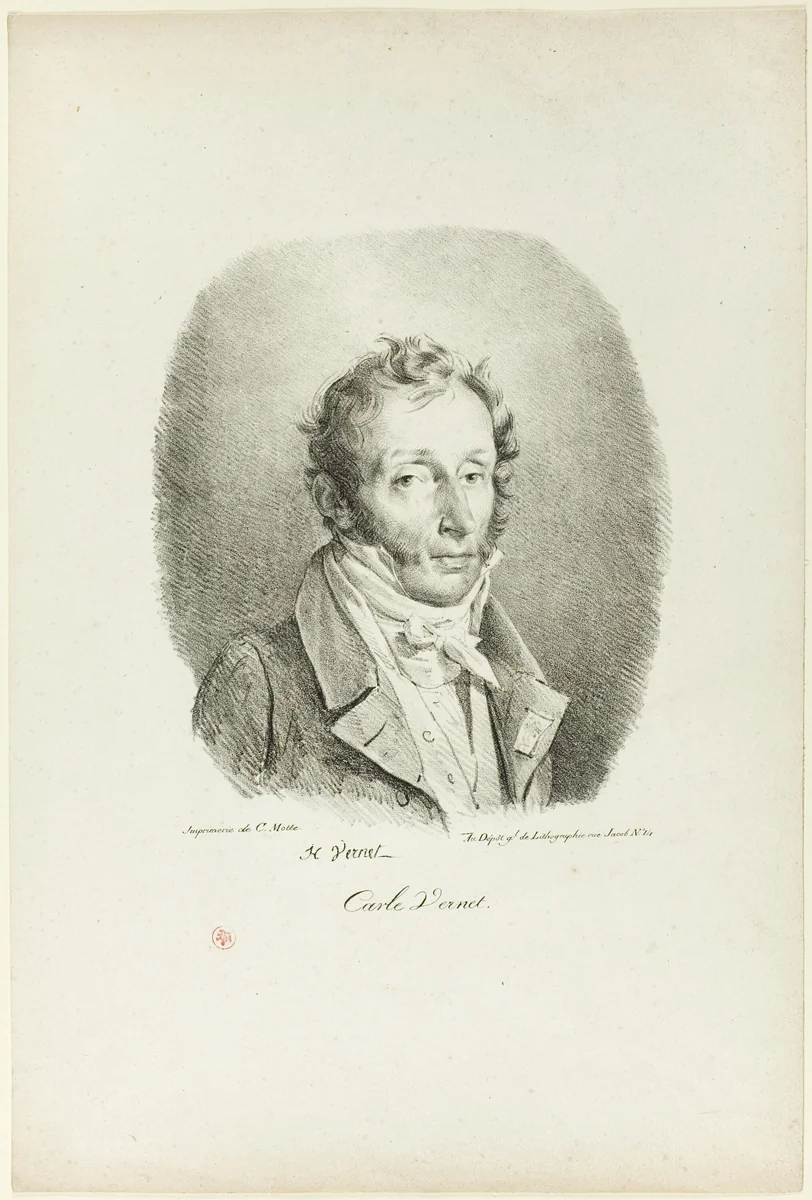 Portrait of Carle Vernet by Horace Vernet, print, 1817