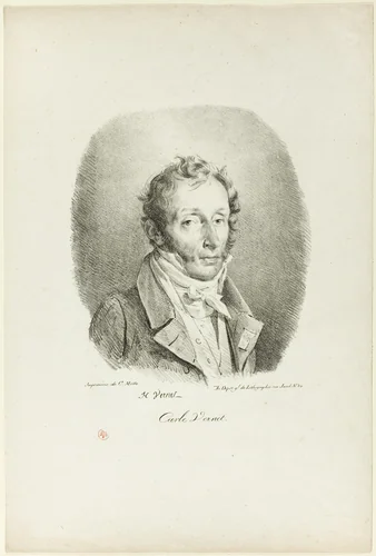 Portrait of Carle Vernet by Horace Vernet, print, 1817