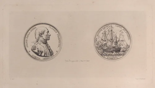 Portrait of John Paul Jones, after medal by Dupré by Jules Ferdinand Jacquemart, print, 1878