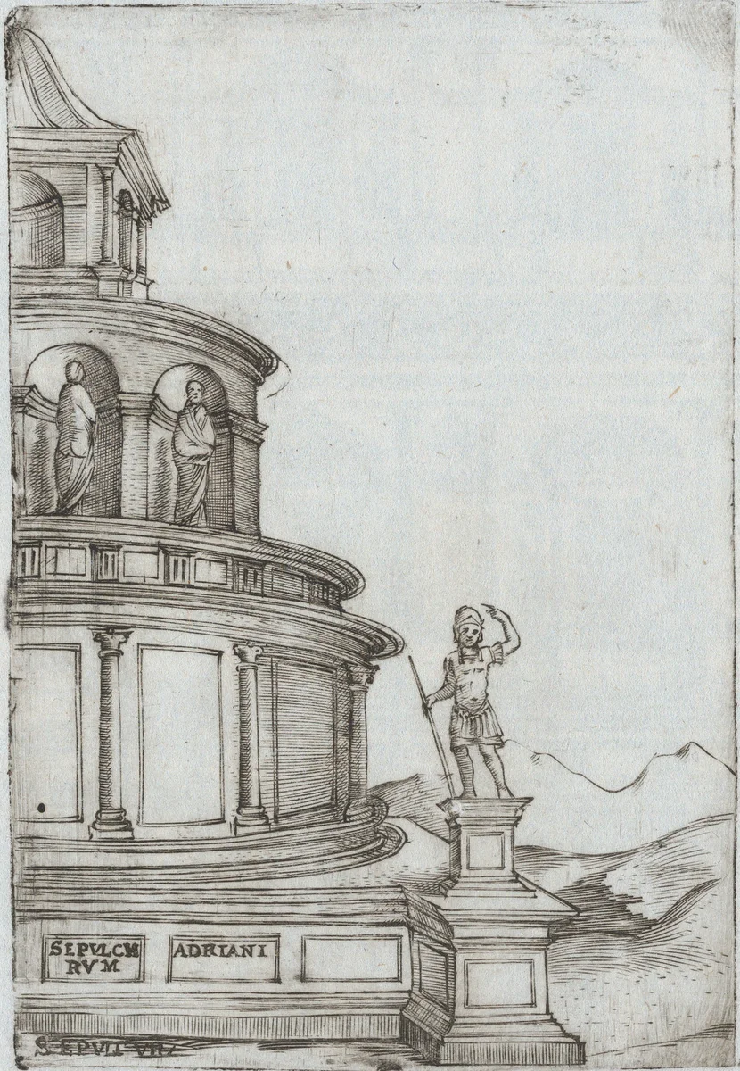 Termae Deocletiani, from a Series of Prints depicting (reconstructed) Buildings from Roman Antiquity by Monogrammist G.A. with the Caltrop, book, 1530-1550