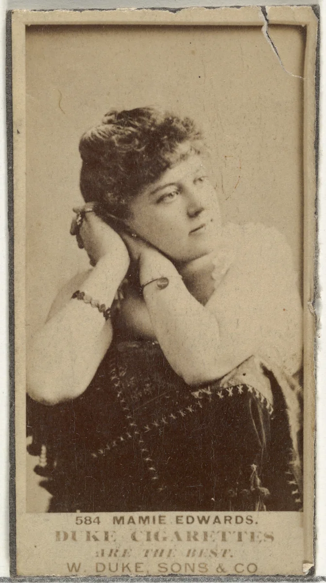Card Number 584, Mamie Edwards, from the Actors and Actresses series (N145-7) issued by Duke Sons & Co. to promote Duke Cigarettes by W. Duke, Sons & Co., photograph, 1880-1889