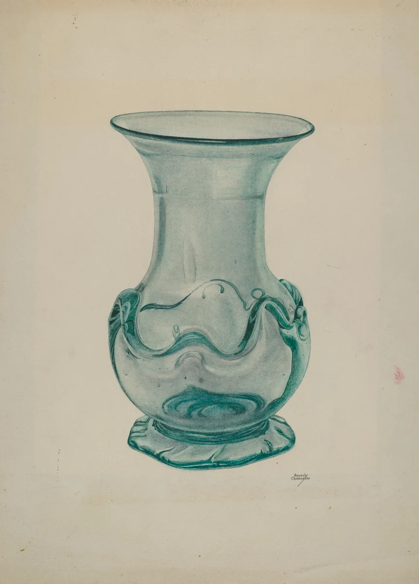 Green Glass Vase by Beverly Chichester, index of american design, 1940