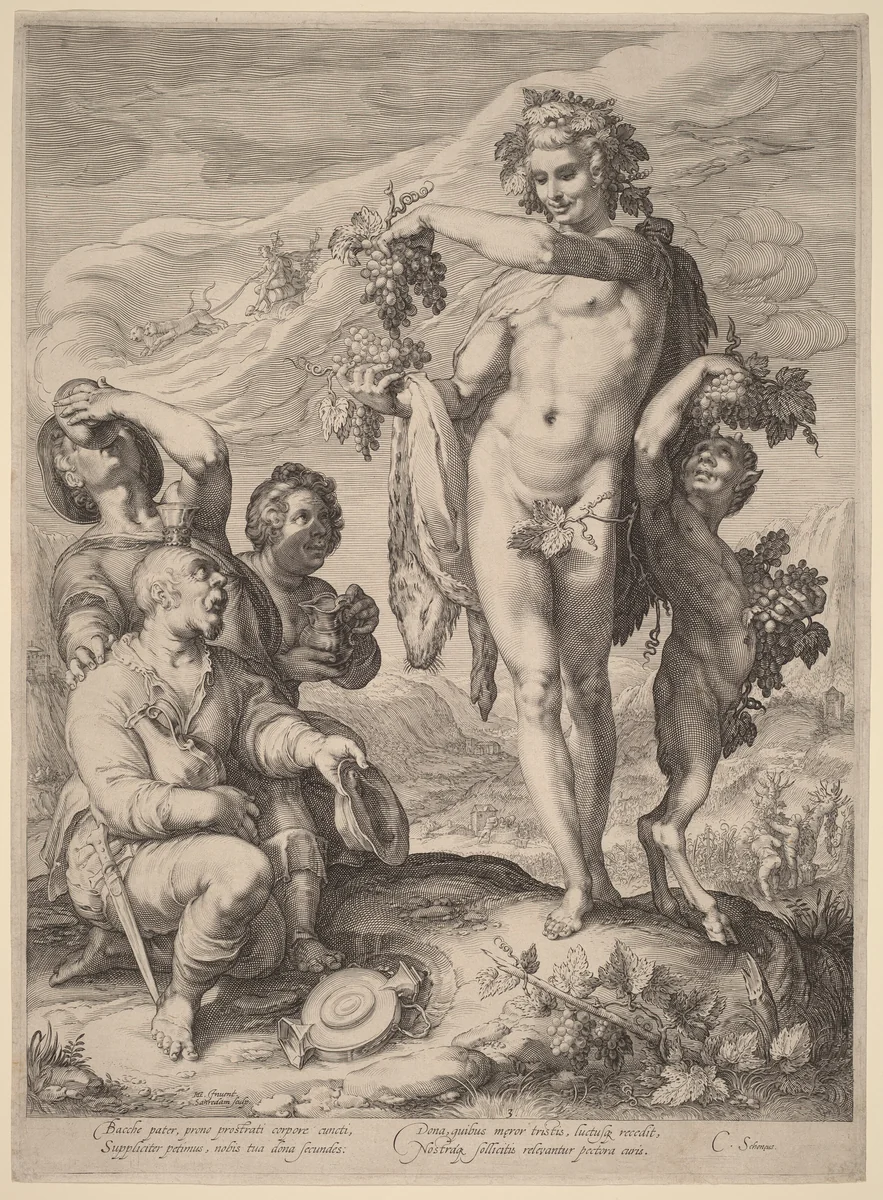 The Cult of Bacchus by Jan Pietersz Saenredam; Hendrick Goltzius, print, 1596