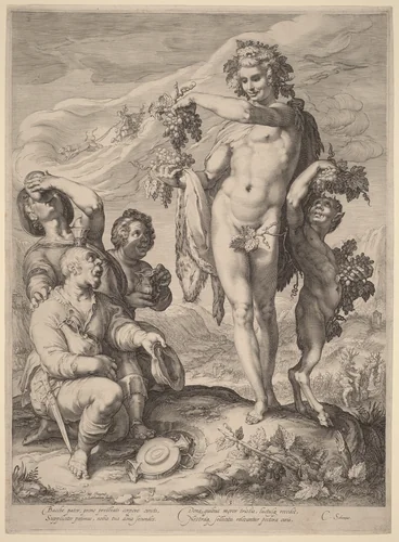 The Cult of Bacchus by Jan Pietersz Saenredam; Hendrick Goltzius, print, 1596