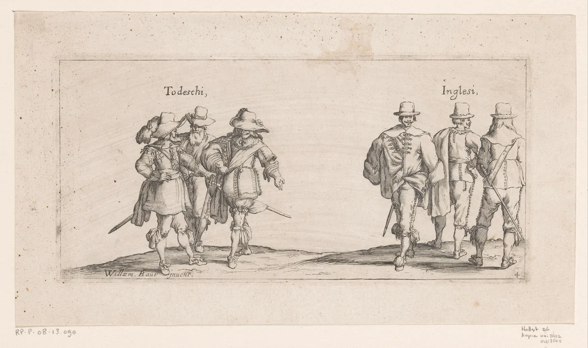 Drie Duitsers en drie Engelsen by anonymous, print, 1636-1716