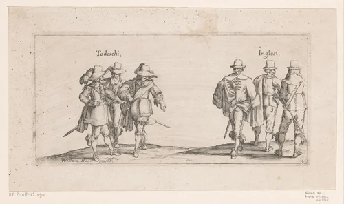 Drie Duitsers en drie Engelsen by anonymous, print, 1636-1716