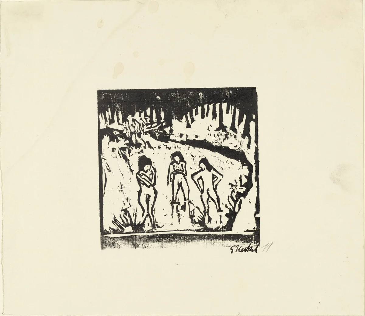 Bathers in the Pond (Badende im Teich) by Erich Heckel, print, 1911