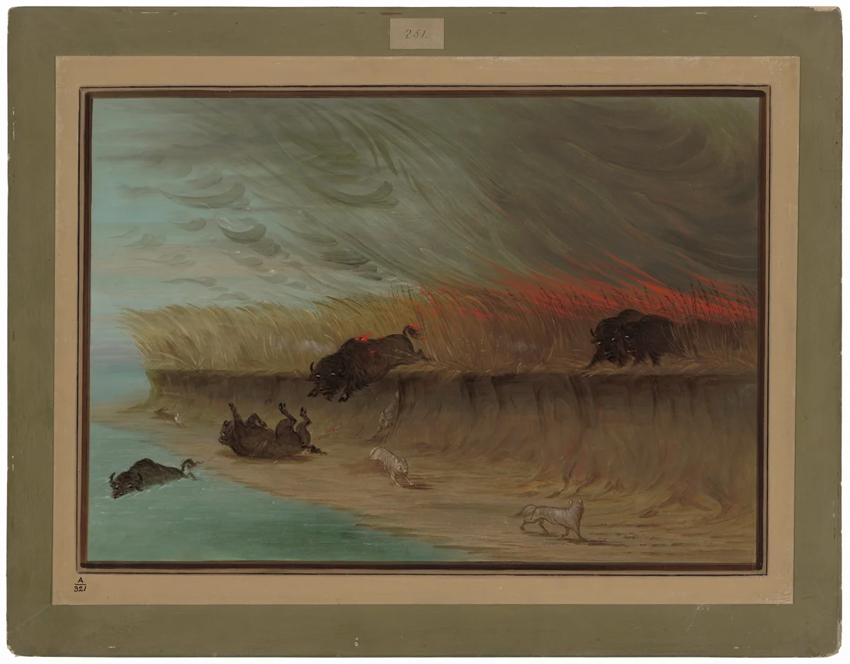 Prairie Meadows Burning by George Catlin, painting, 1861-1869