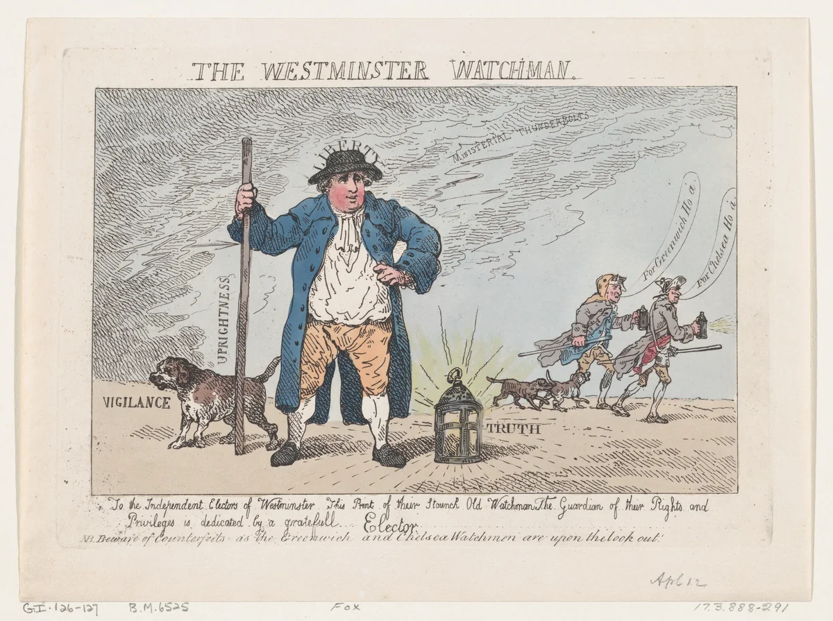 The Westminster Watchman by Thomas Rowlandson, print, 1784