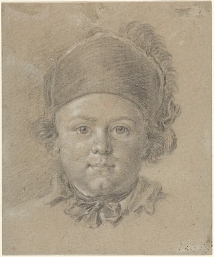 A Boy Wearing a Military Cap by French 18th Century, drawing, 1700-1799
