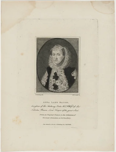 Anna, Lady Bacon, Daughter of Sir Anthony Cooke and Wife of Sir Nicolas Bacon by Henry Richard Cook; Sylvester Harding, print, 1810